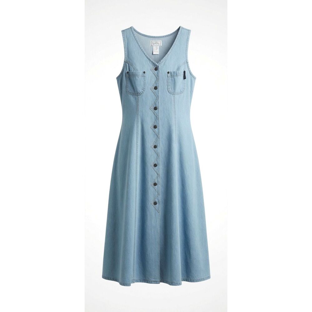 True Blue Lace Up Corset Cottagecore Vtg 90s Denim Boho Midi SunDress Size 14